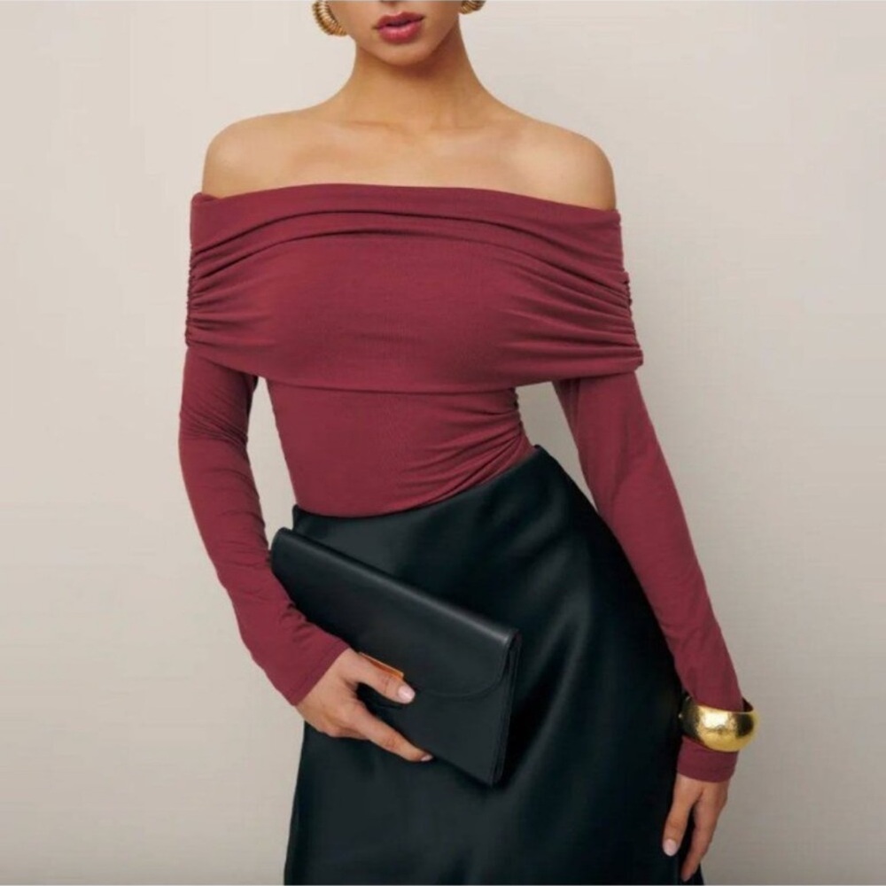 Reformation Maroon Off The Shoulder Top